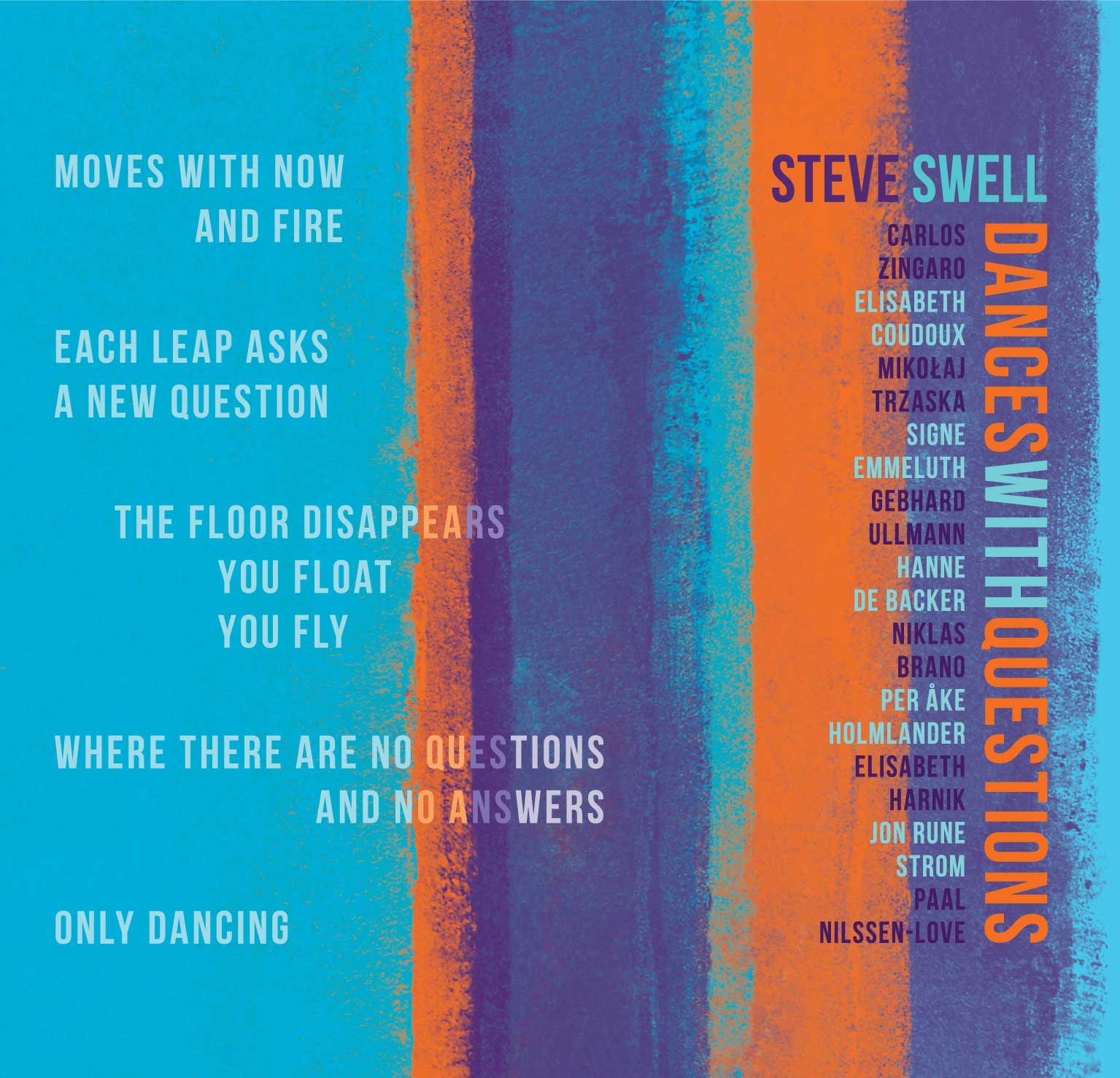 Steve Swell, Carlos Zingaro, Elisabeth Coudoux, Mikołaj Trzaska, Signe Emmeluth, Gebhard Ullmann, Hanne de Backer, Niklas Brano, Per-Åke Holmlander, Elisabeth Harnik,Jon Rune Strøm, Paal Nilssen-Love – Dances with Questions album cover (Not Two Records)