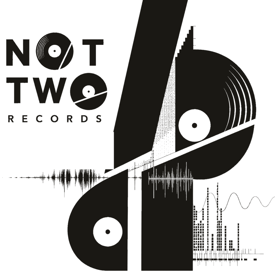 Not Two Records — the digital era mark: the label's discs dissolving into waveforms and signal